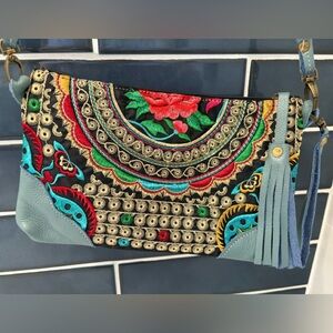 Embroidered Multicolor Crossbody or Clutch
